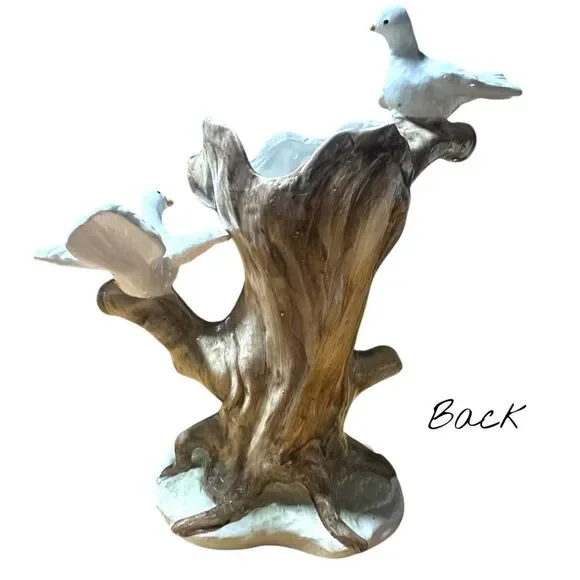 Vintage Capodimonte porcelain vase features tree trunk, branches, flowers, doves